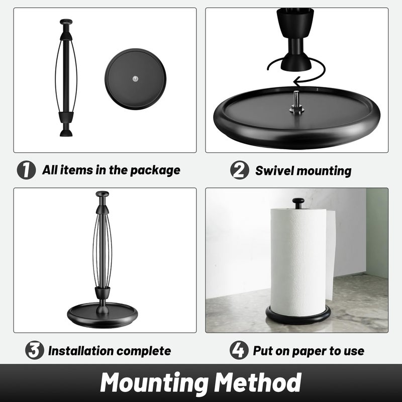 VEHHE Paper Towel Holder Countertop with Weighted Base, One-Handed Tear Paper Towel Holder with Damping Function and EVA Non-Slip Pad for Bathroom and Kitchen - Image 5